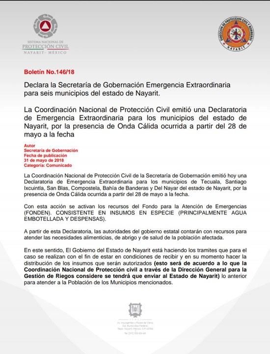 03Bahía Tema del Día SE INCLUYE A BAHÍA DE BANDERAS… Emiten alerta de emergencia por calor en 6 municipios de Nayarit