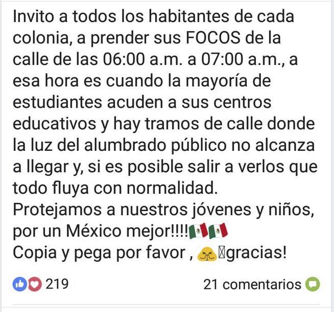 14y15Bahía (3) Lanzan iniciativa para prender focos de 6 a 7 de la mañana