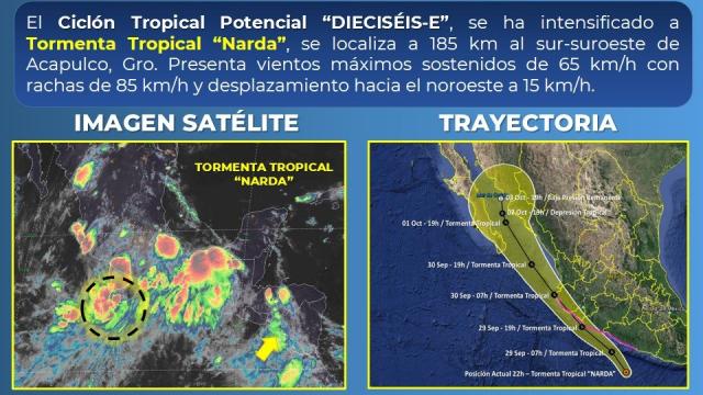 TTNarda Se forma la Tormenta Tropical Narda cercana a costas de Acapulco, Guerrero