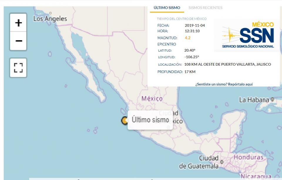 Se registra sismo de magnitud 4.2 en Puerto Vallarta Se registra sismo de magnitud 4.2 en Puerto Vallarta
