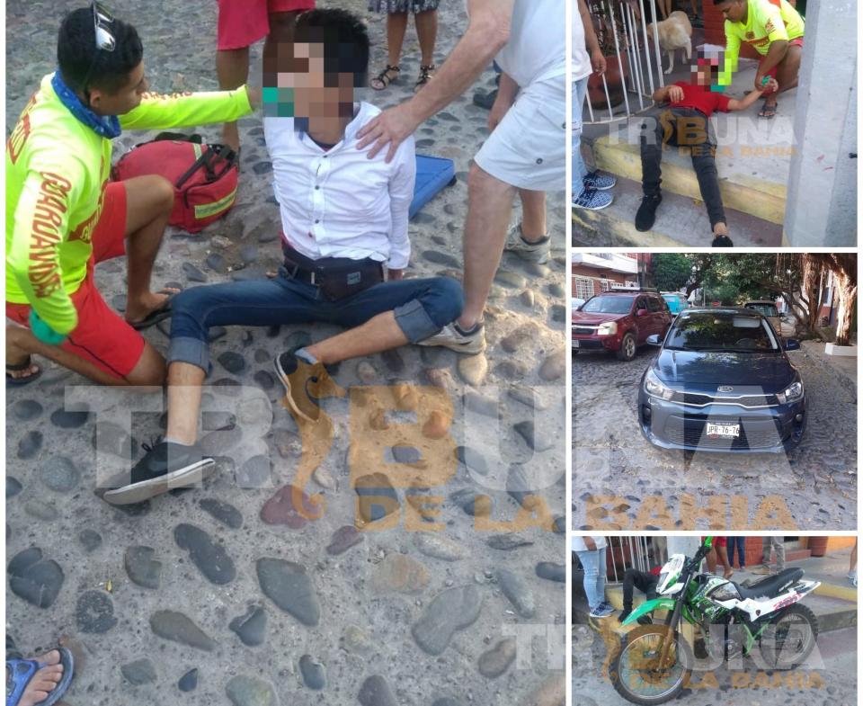 motocilistaslesionados Choque entre motocicleta y vehículo, dos lesionados