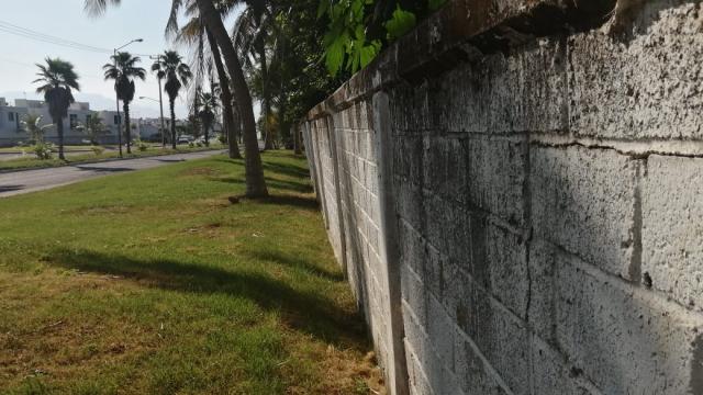 Niños en riesgo por barda peligrosa en fraccionamiento Palma Real Barda a punto de colapsar