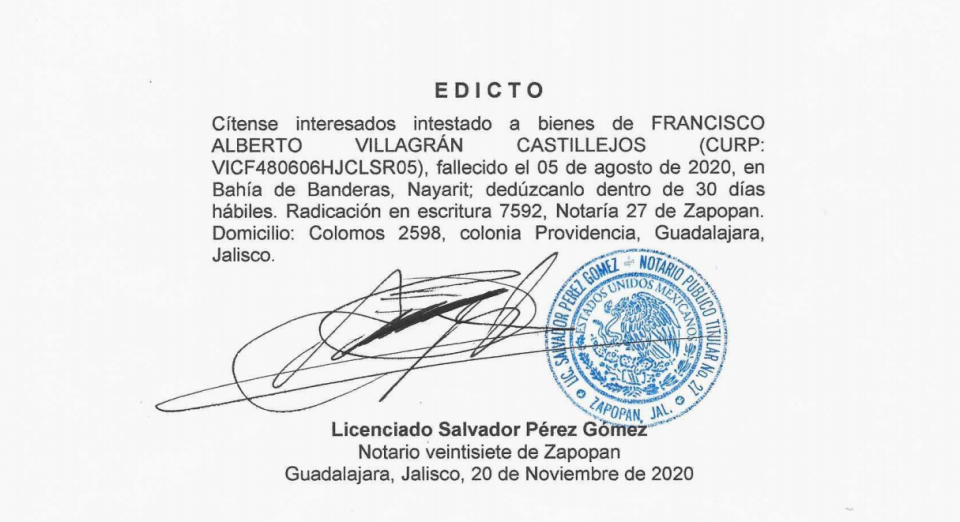 Edicto, Francisco Alberto Villagrán Castillejos Edicto