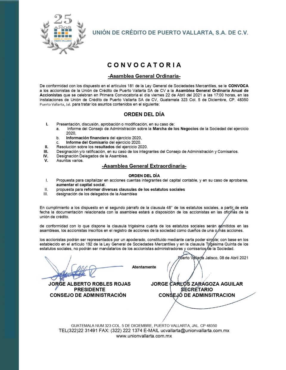 Convocatoria Unión de Crédito Convocatoria Unión de Crédito
