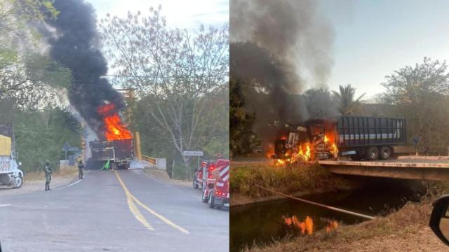 Camiones de carga incendiados en Autlán y El Grullo